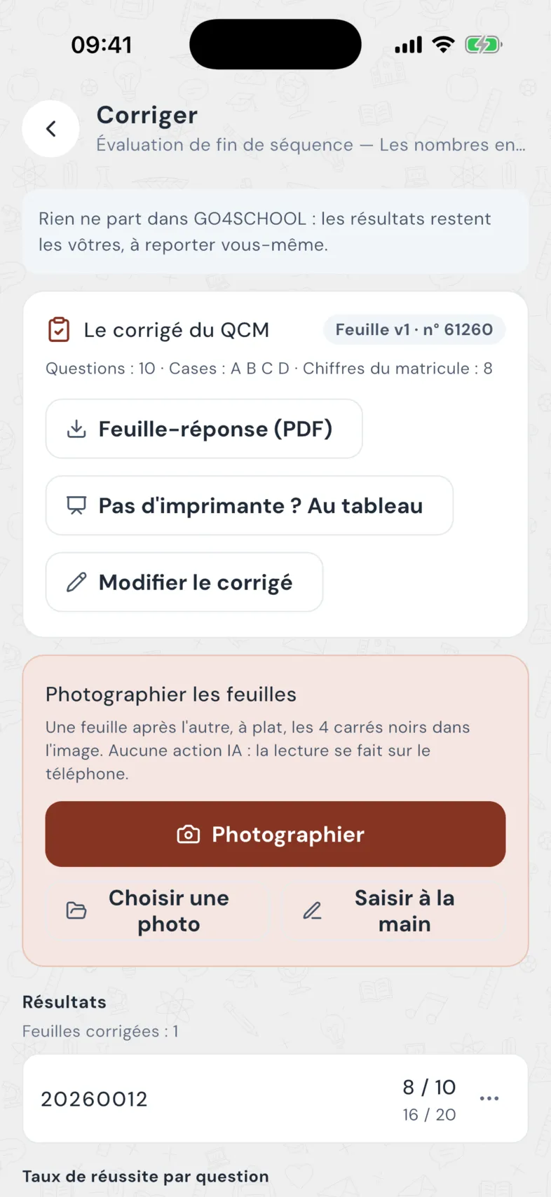 Corriger les QCM par photo : feuille-réponse, photographier les feuilles, résultats